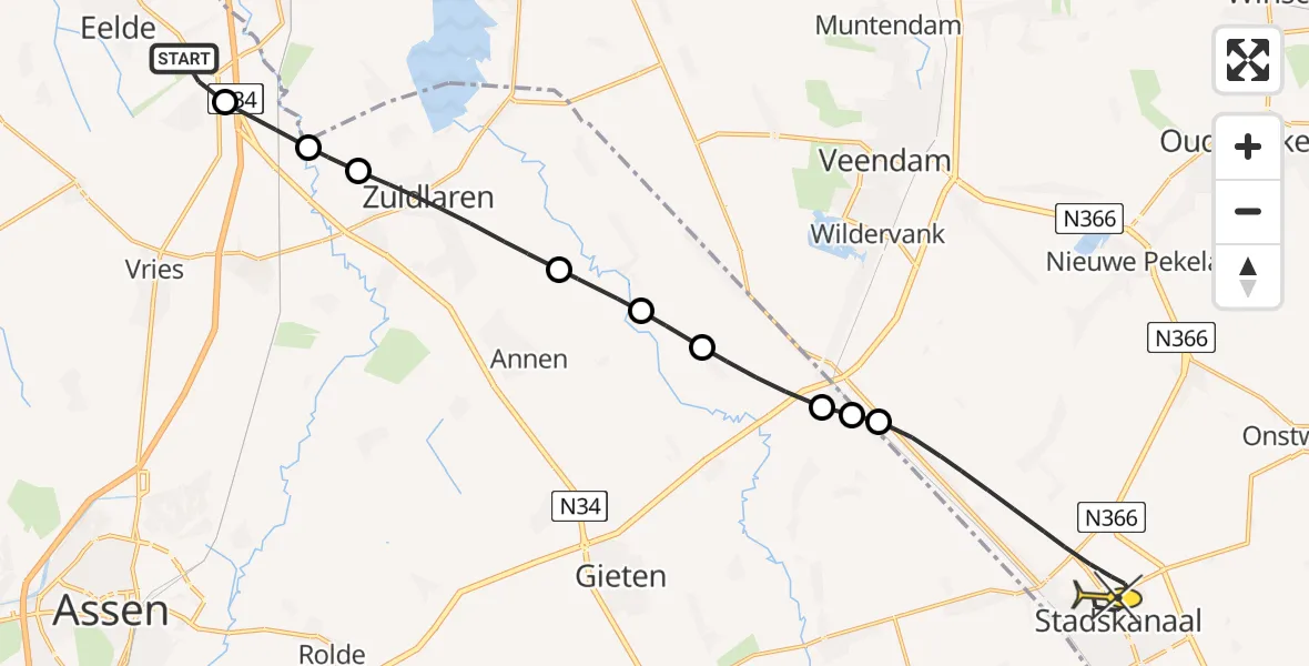 Routekaart van de vlucht: Lifeliner 4 naar Stadskanaal