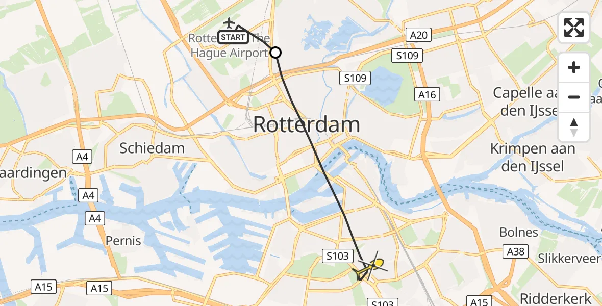 Routekaart van de vlucht: Lifeliner 2 naar Rotterdam