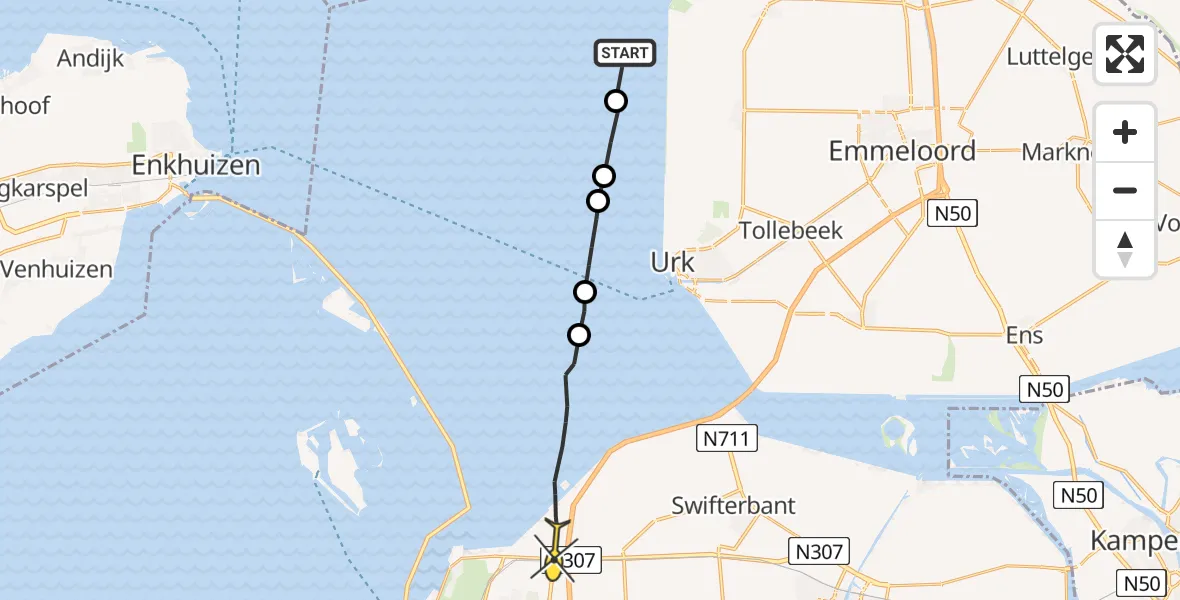 Routekaart van de vlucht: Ambulancehelikopter naar Lelystad