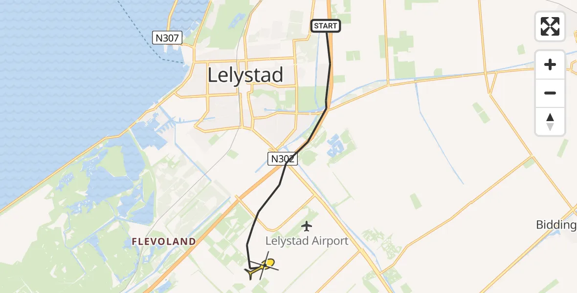 Routekaart van de vlucht: Ambulanceheli naar Lelystad