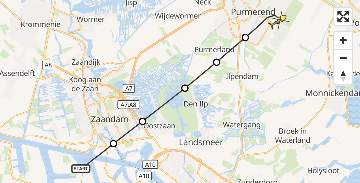 Routekaart van de vlucht: Lifeliner 1 naar Purmerend