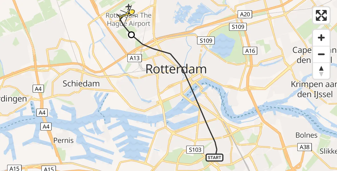 Routekaart van de vlucht: Lifeliner 2 naar Rotterdam The Hague Airport