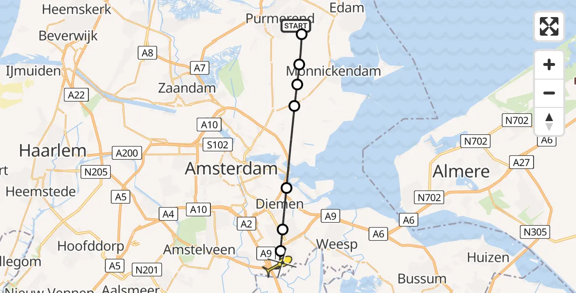 Routekaart van de vlucht: Lifeliner 1 naar Academisch Medisch Centrum (AMC)