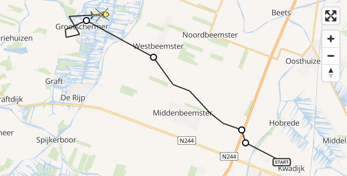 Routekaart van de vlucht: Ambulanceheli naar Grootschermer