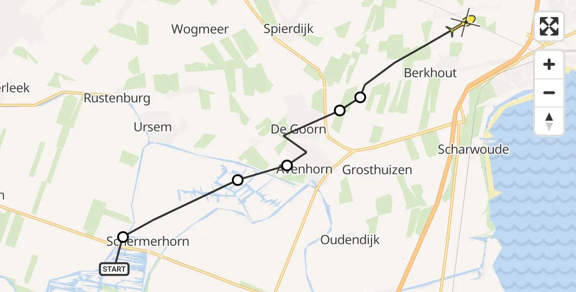 Routekaart van de vlucht: Ambulanceheli naar Berkhout