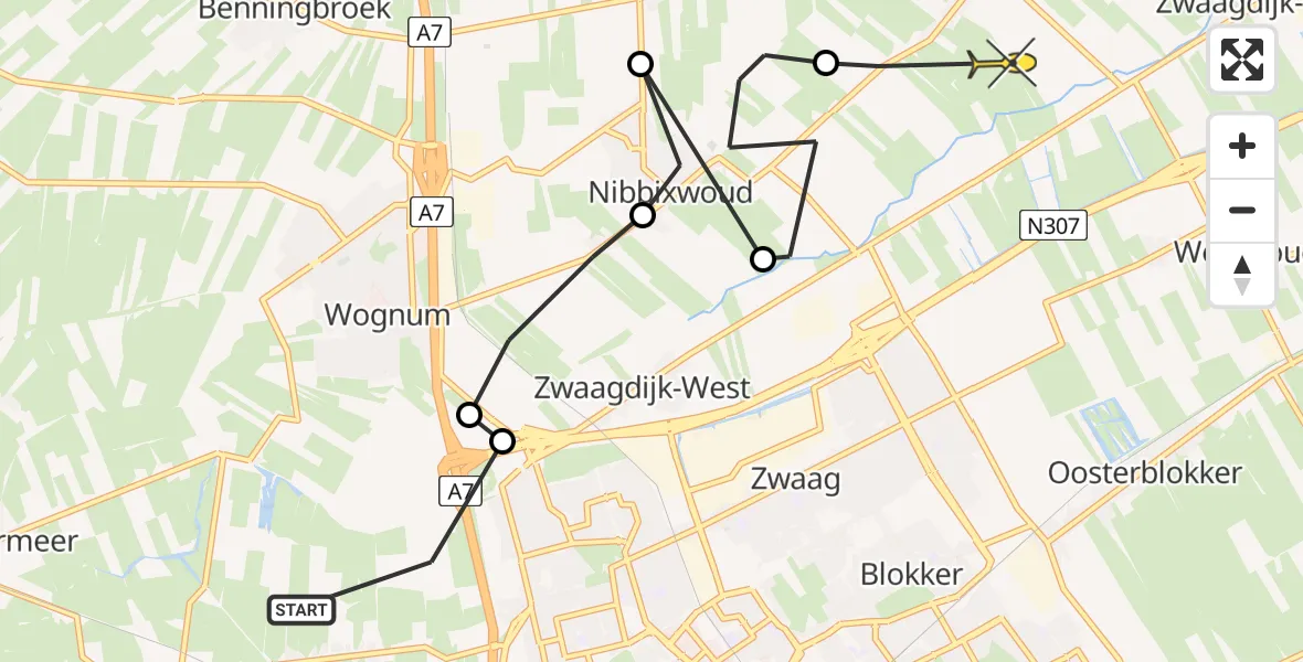 Routekaart van de vlucht: Ambulanceheli naar Hauwert