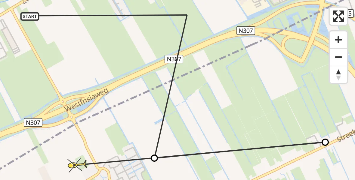 Routekaart van de vlucht: Ambulancehelikopter naar Westwoud