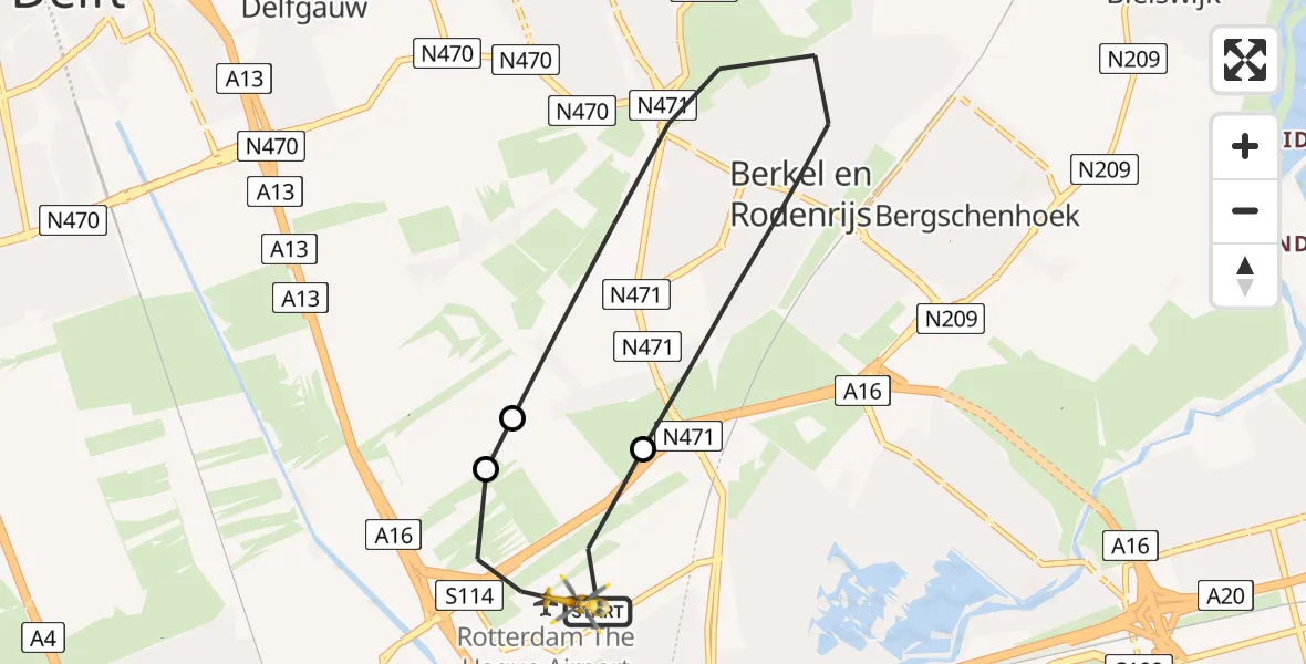 Vluchtroute Traumahelikopter Rotterdam The Hague Airport - Rotterdam The Hague Airport, 09 januari 2024, 15:58