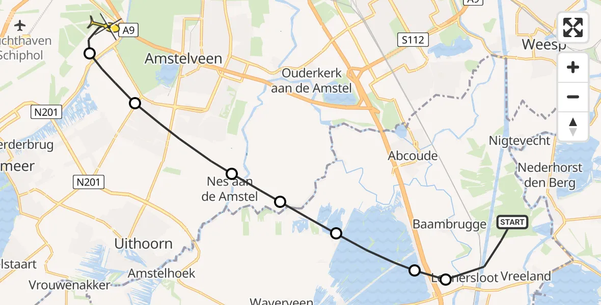 Routekaart van de vlucht: Politieheli naar Schiphol