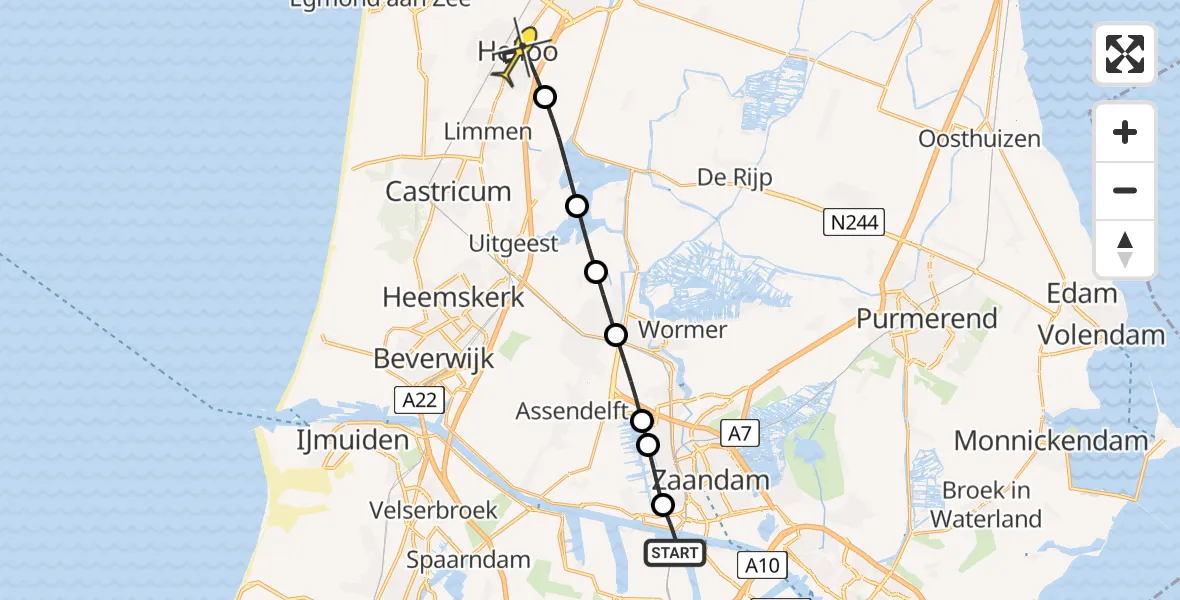 Routekaart van de vlucht: Lifeliner 1 naar Heiloo