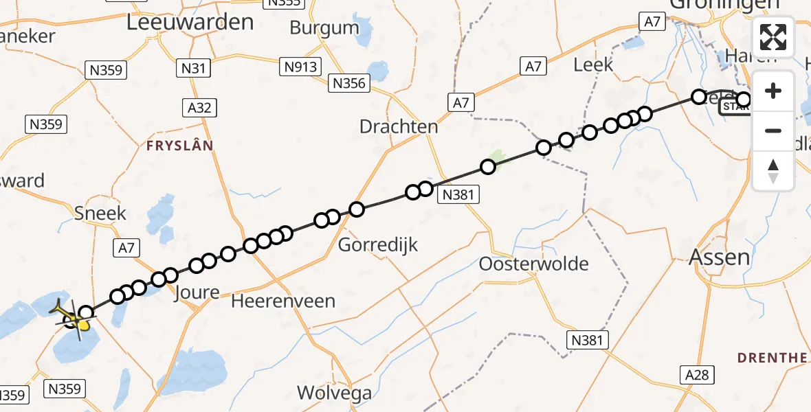 Routekaart van de vlucht: Lifeliner 4 naar Ypecolsga