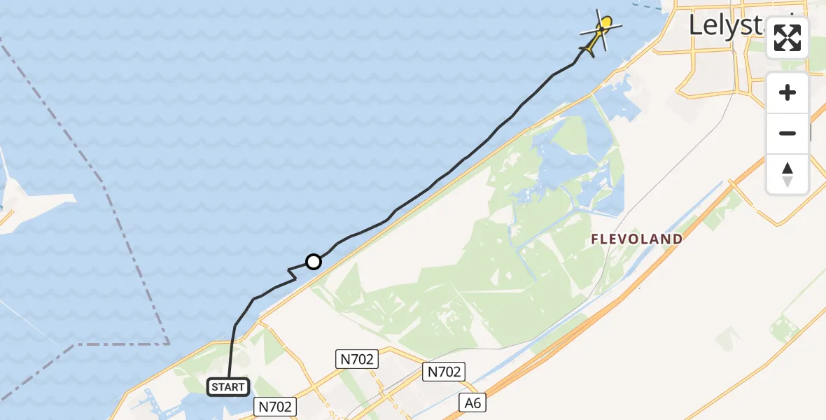 Routekaart van de vlucht: Ambulancehelikopter naar Lelystad