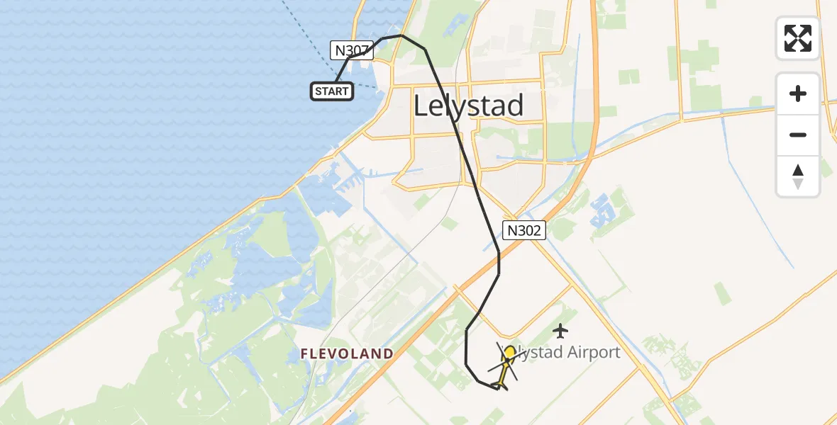 Routekaart van de vlucht: Ambulancehelikopter naar Lelystad