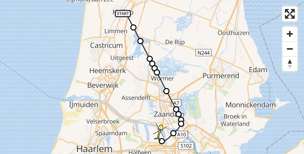 Routekaart van de vlucht: Lifeliner 1 naar Amsterdam Heliport