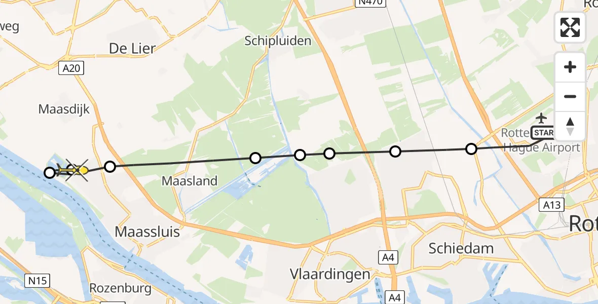 Routekaart van de vlucht: Lifeliner 2 naar Maassluis