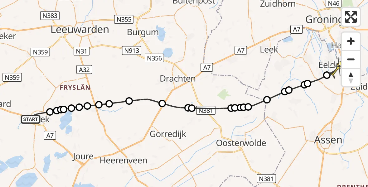 Routekaart van de vlucht: Lifeliner 4 naar Groningen Airport Eelde