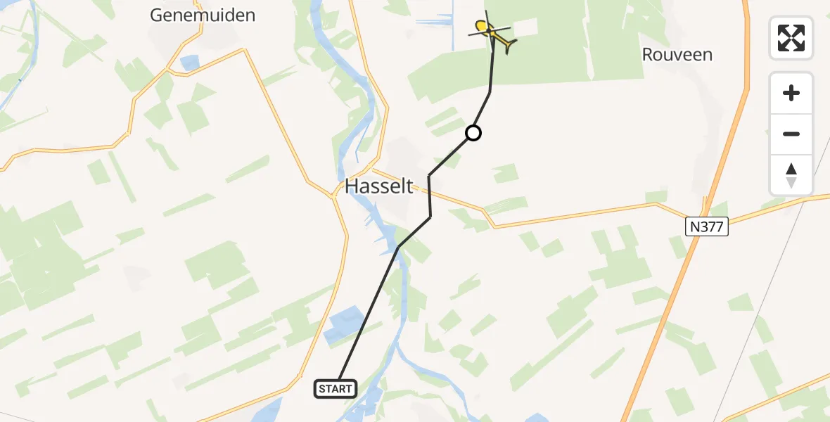 Routekaart van de vlucht: Ambulanceheli naar Rouveen