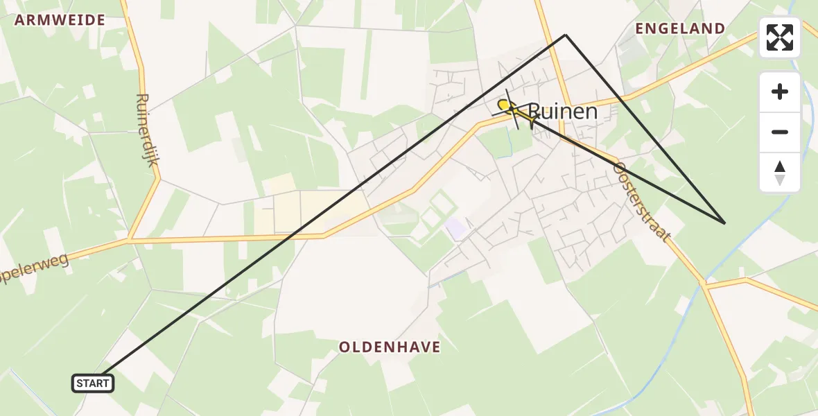 Routekaart van de vlucht: Ambulancehelikopter naar Ruinen