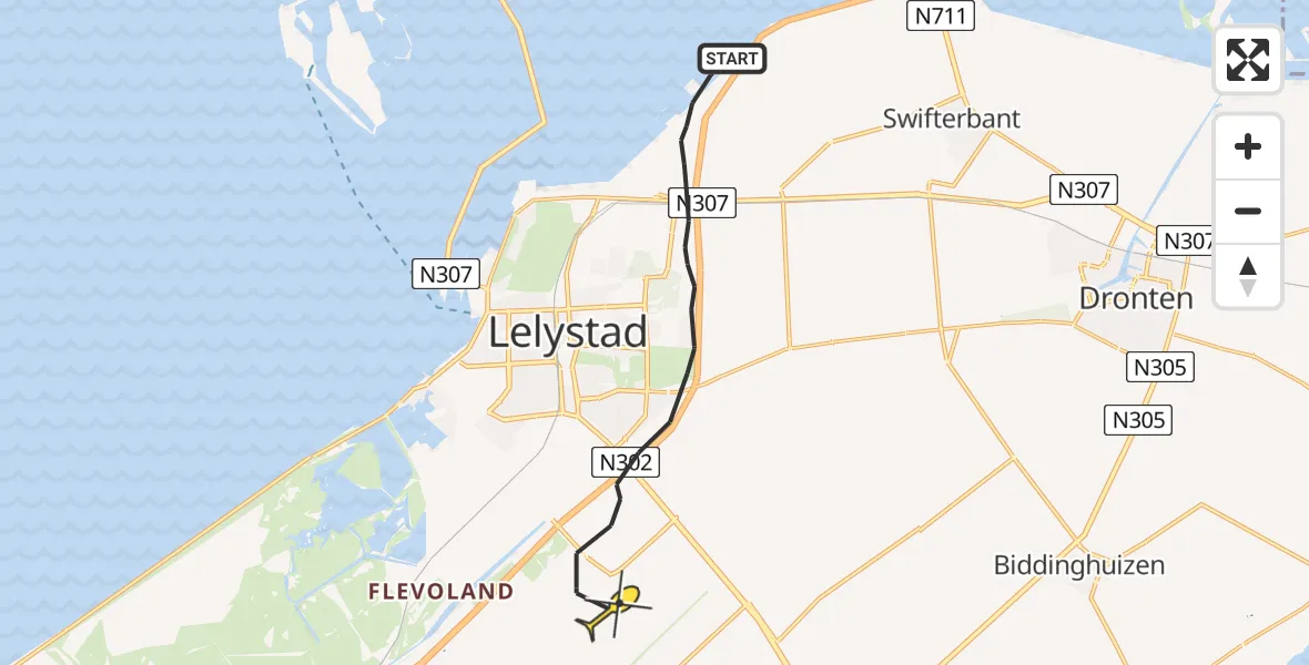 Routekaart van de vlucht: Ambulanceheli naar Lelystad