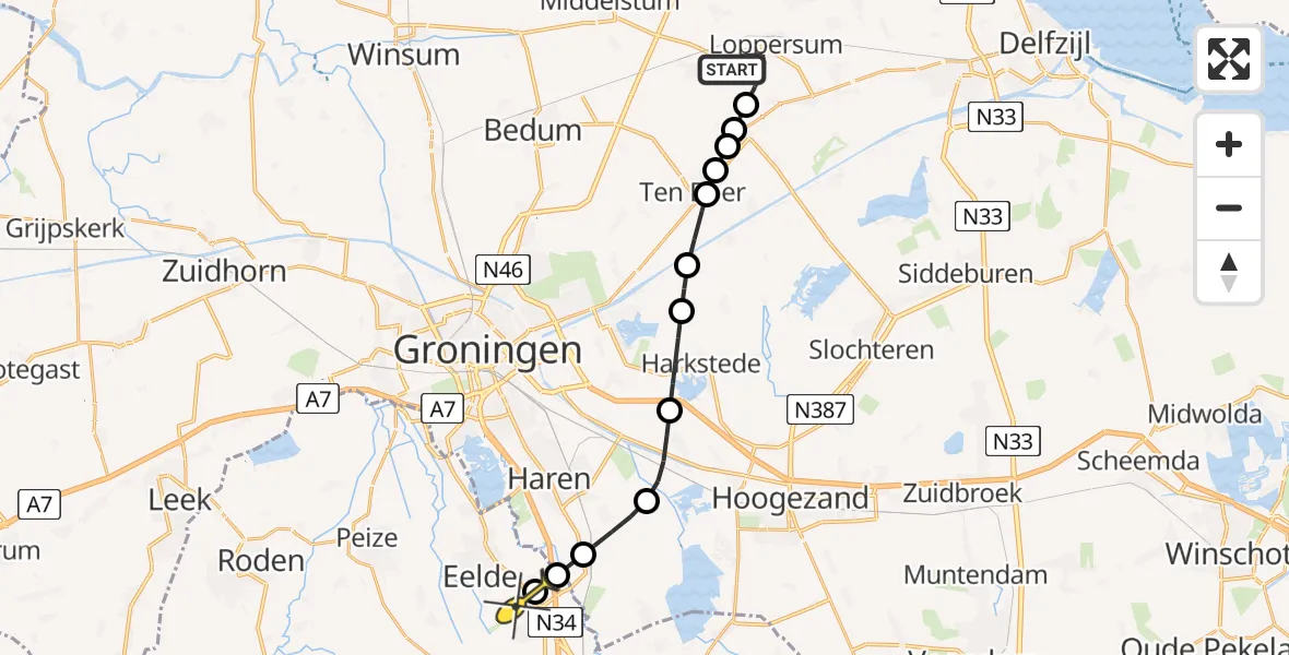 Routekaart van de vlucht: Lifeliner 4 naar Groningen Airport Eelde