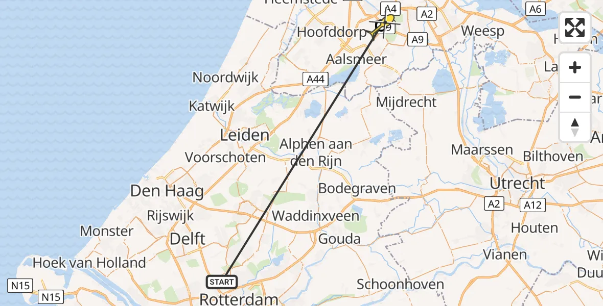 Routekaart van de vlucht: Politieheli naar Schiphol