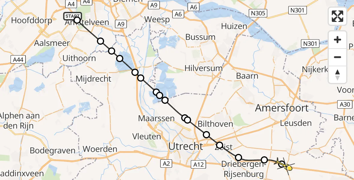 Routekaart van de vlucht: Politieheli naar Maarsbergen