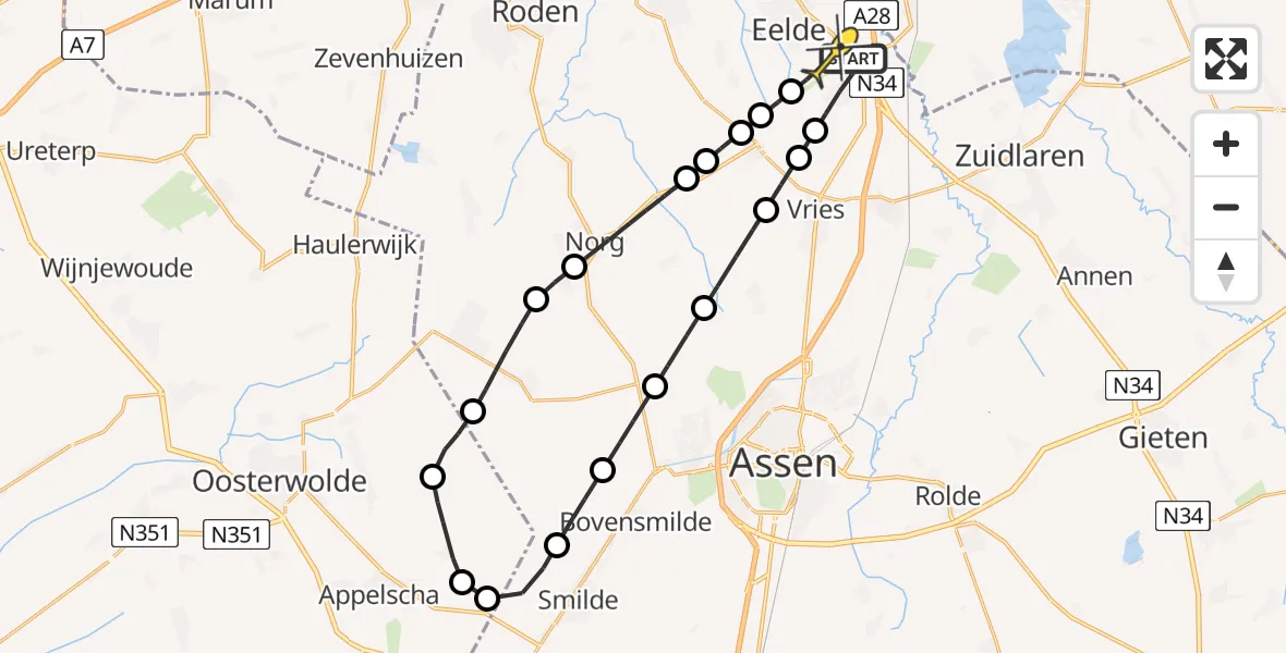 Routekaart van de vlucht: Lifeliner 4 naar Groningen Airport Eelde