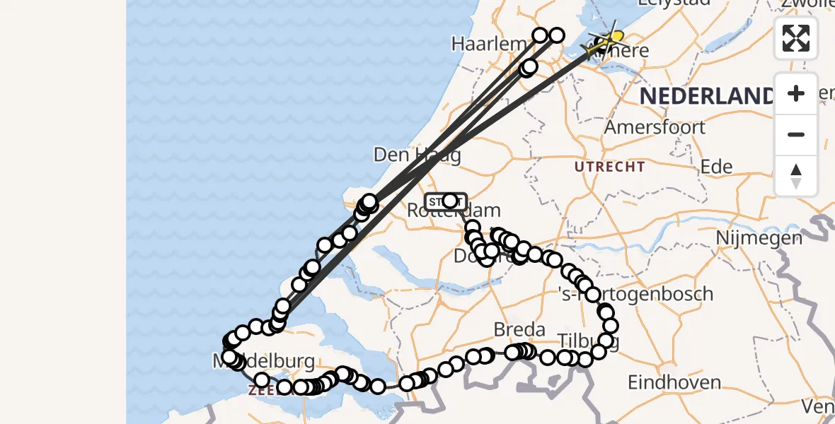 Routekaart van de vlucht: Politieheli naar Almere