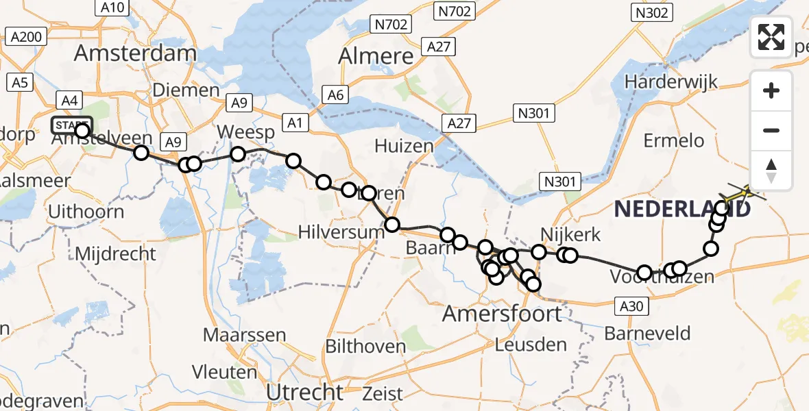 Routekaart van de vlucht: Politieheli naar Ermelo