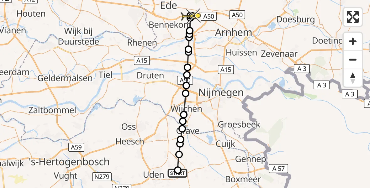 Routekaart van de vlucht: Lifeliner 3 naar Ede