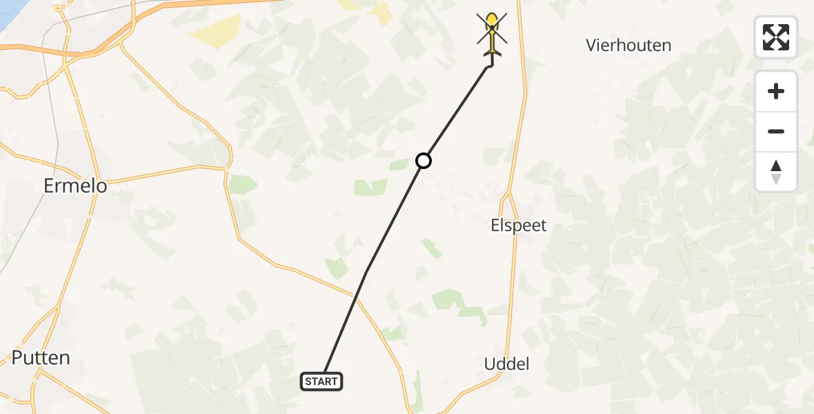 Routekaart van de vlucht: Politiehelikopter naar Vierhouten