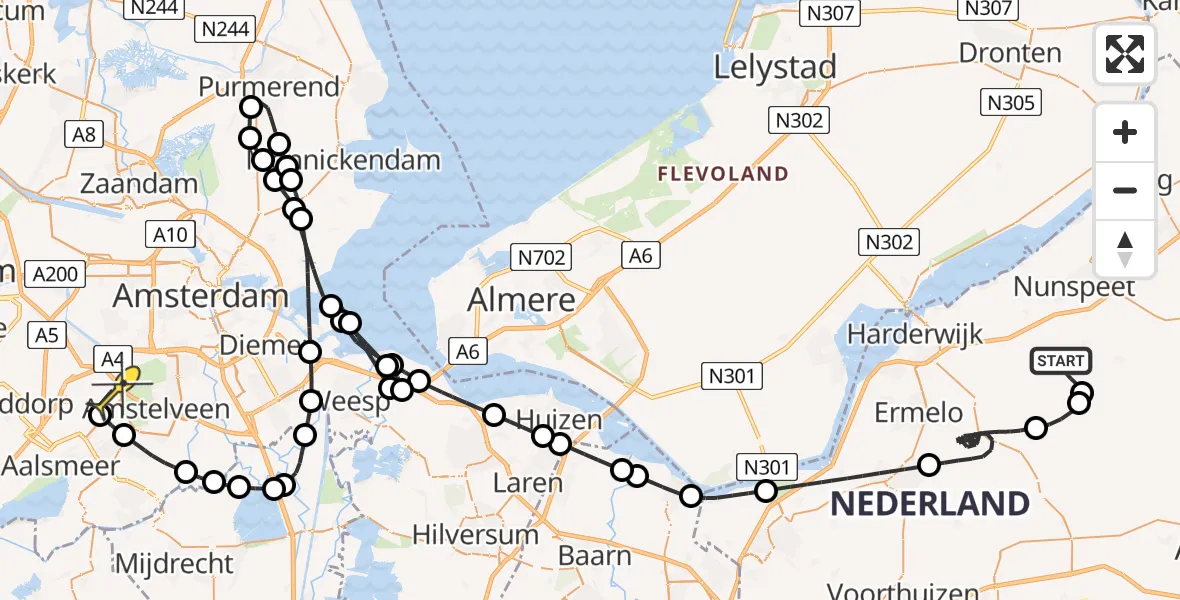 Routekaart van de vlucht: Politiehelikopter naar Schiphol