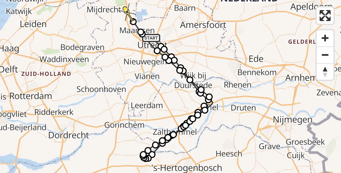 Routekaart van de vlucht: Politieheli naar Nieuwer Ter Aa