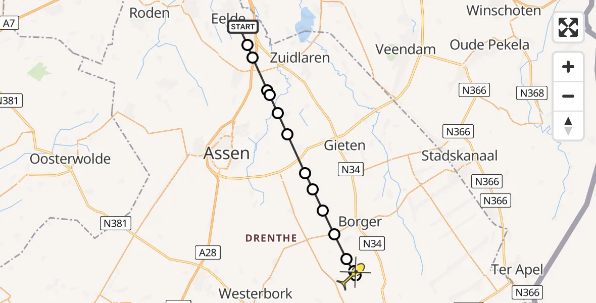 Routekaart van de vlucht: Lifeliner 4 naar Odoornerveen