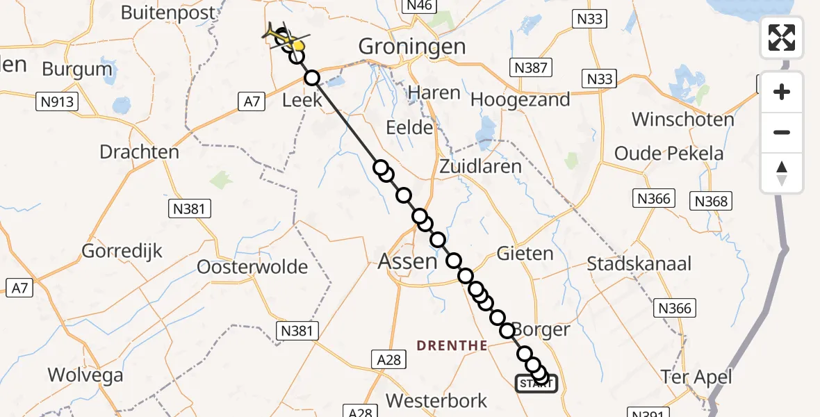 Routekaart van de vlucht: Lifeliner 4 naar Niekerk