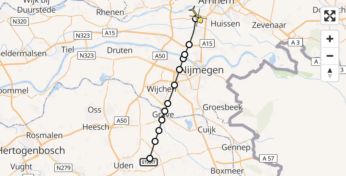 Routekaart van de vlucht: Lifeliner 3 naar Arnhem