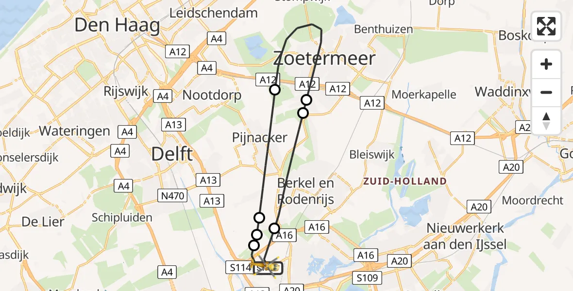 Vluchtroute Traumahelikopter Rotterdam The Hague Airport - Rotterdam The Hague Airport, 10 januari 2024, 14:05