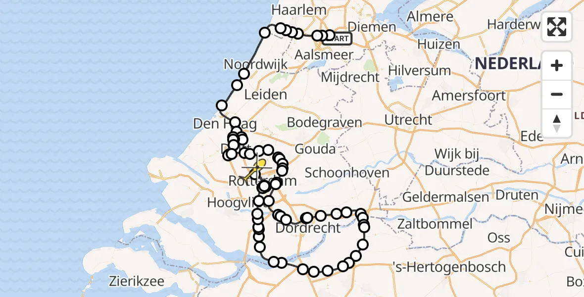 Routekaart van de vlucht: Politieheli naar Rotterdam The Hague Airport