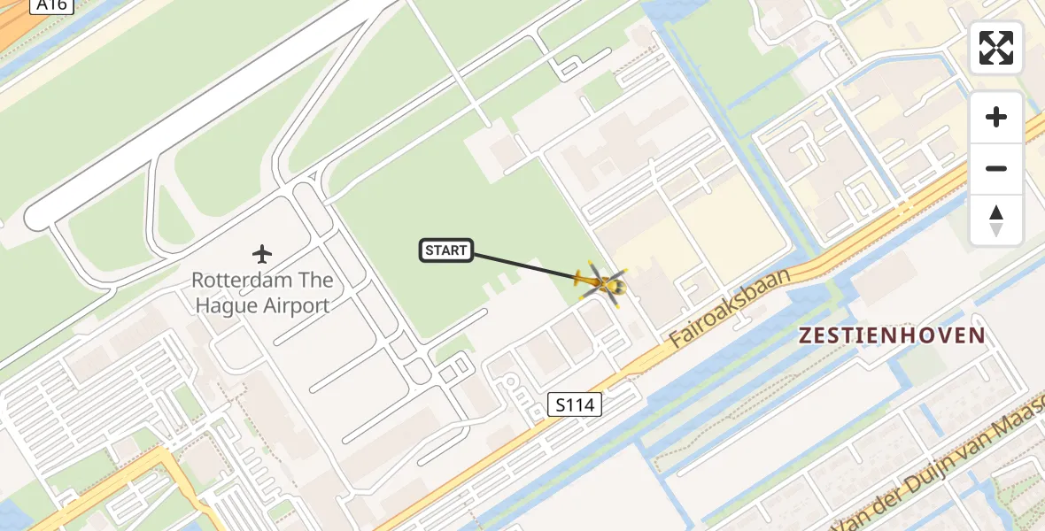 Vluchtroute Traumahelikopter Rotterdam The Hague Airport - Rotterdam The Hague Airport, 10 januari 2024, 14:16