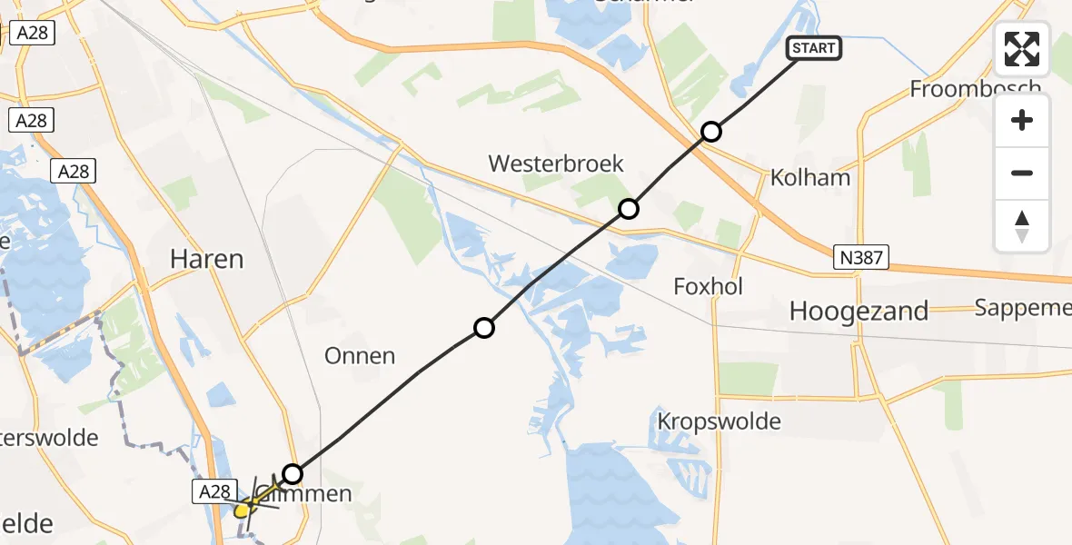 Routekaart van de vlucht: Ambulanceheli naar Glimmen