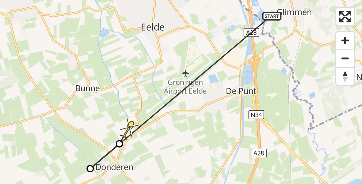 Routekaart van de vlucht: Ambulanceheli naar Donderen