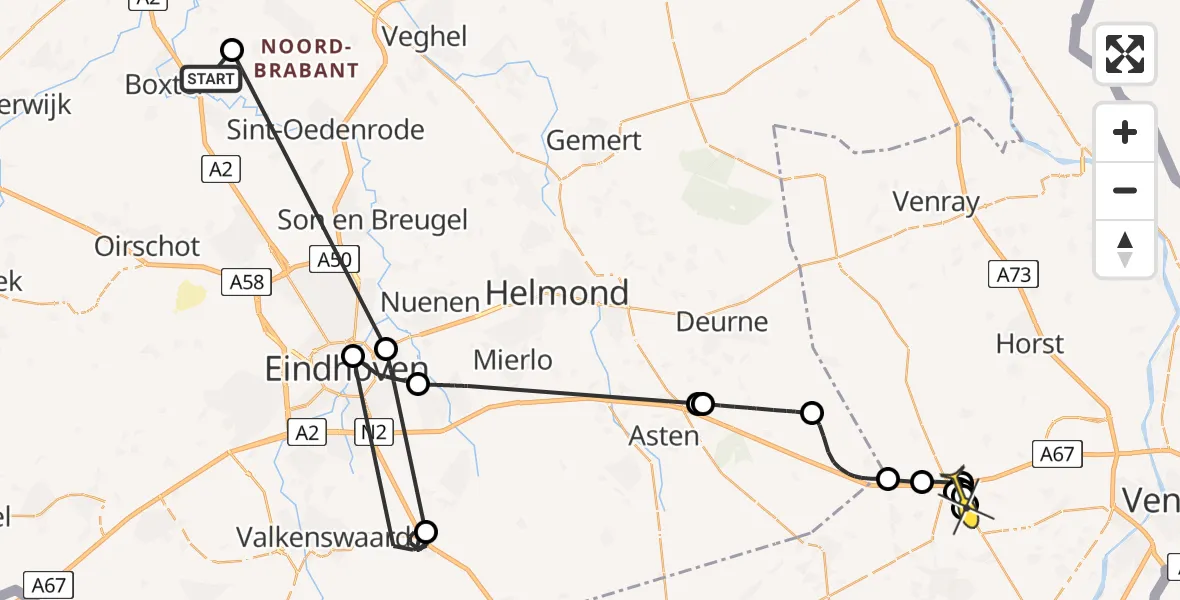 Routekaart van de vlucht: Politieheli naar Koningslust