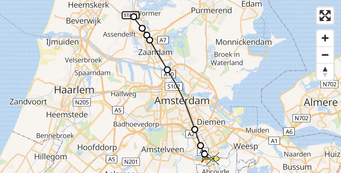 Routekaart van de vlucht: Lifeliner 1 naar Academisch Medisch Centrum (AMC)