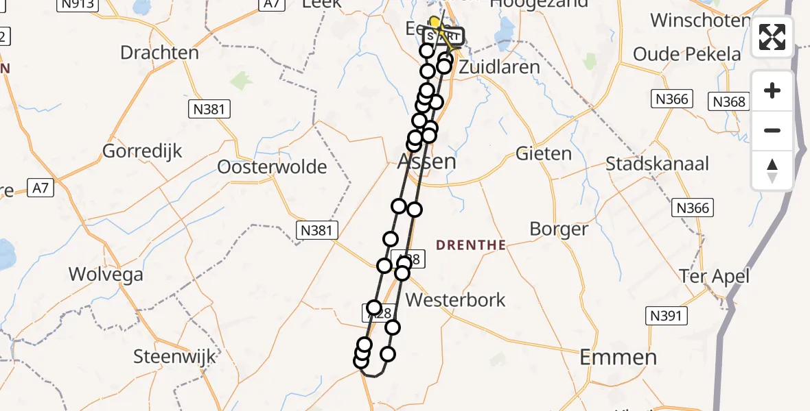 Routekaart van de vlucht: Lifeliner 4 naar Groningen Airport Eelde