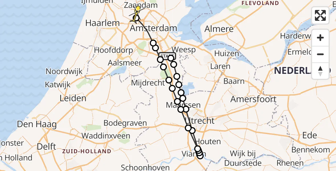 Routekaart van de vlucht: Lifeliner 1 naar Amsterdam Heliport