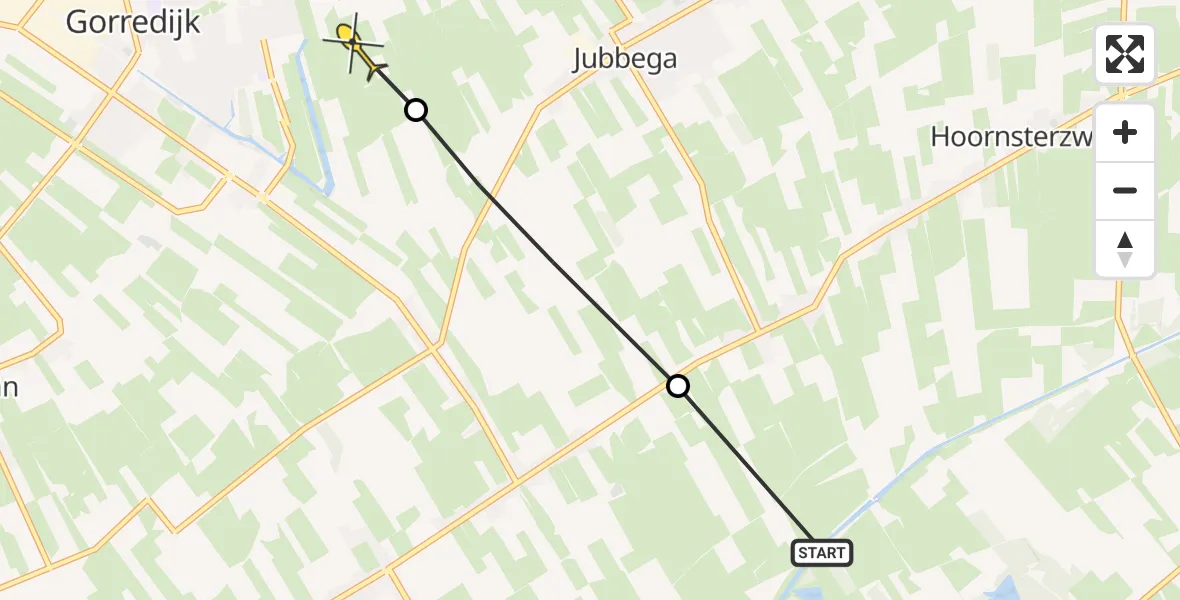 Routekaart van de vlucht: Ambulanceheli naar Lippenhuizen