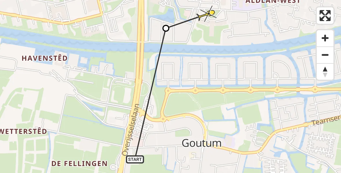 Routekaart van de vlucht: Ambulancehelikopter naar Leeuwarden