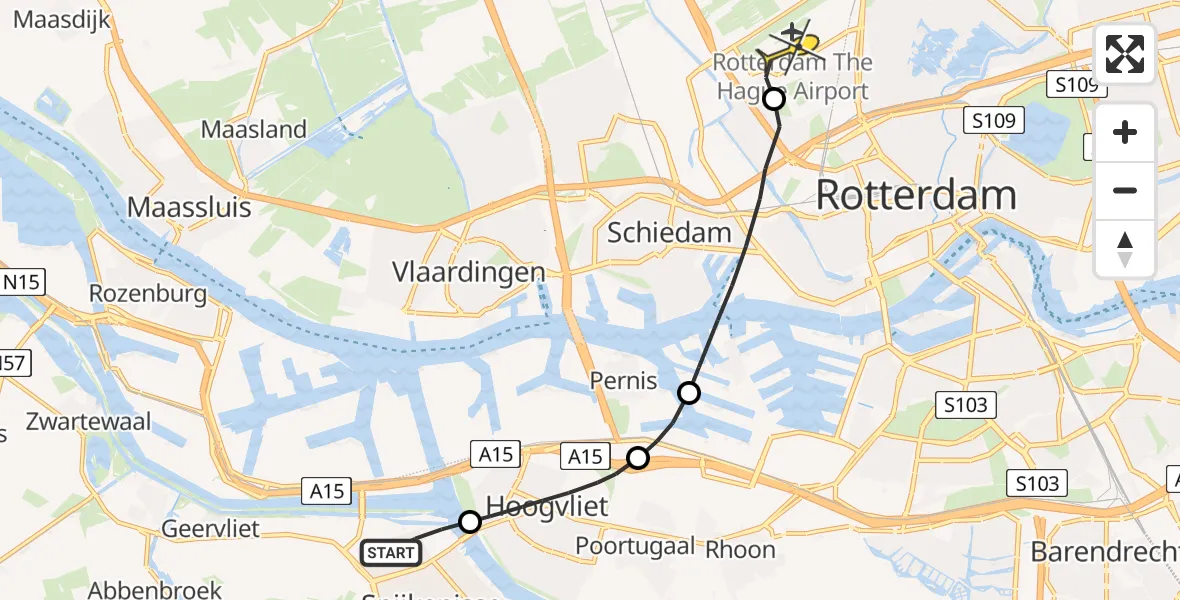 Routekaart van de vlucht: Lifeliner 2 naar Rotterdam The Hague Airport