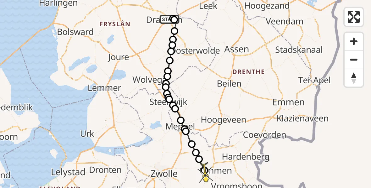 Routekaart van de vlucht: Ambulanceheli naar Vilsteren