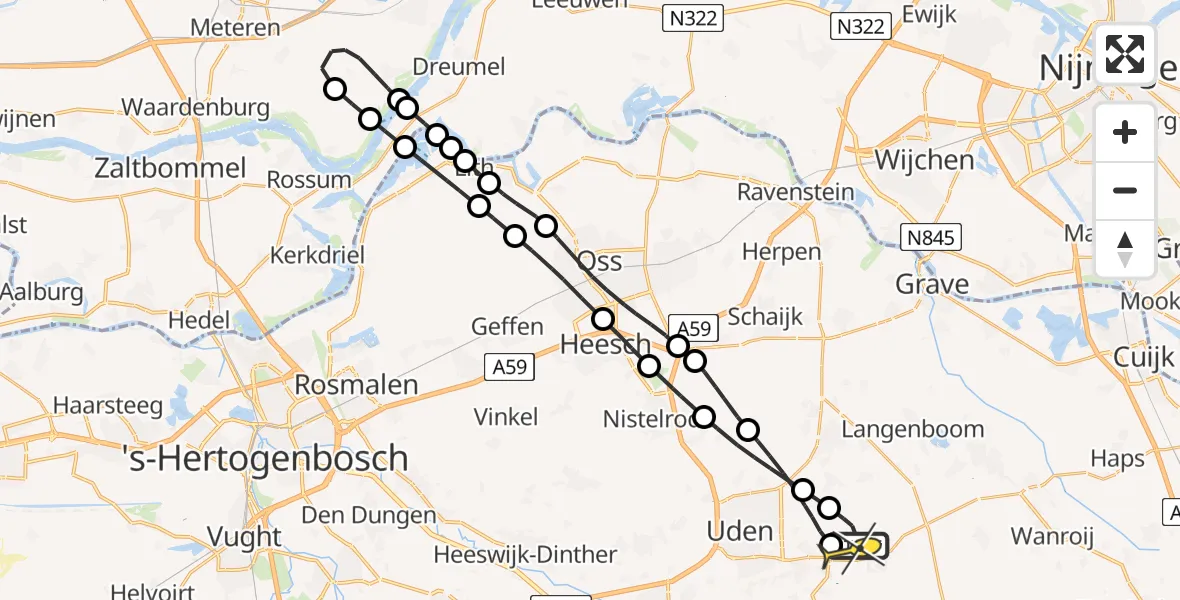 Routekaart van de vlucht: Lifeliner 3 naar Vliegbasis Volkel